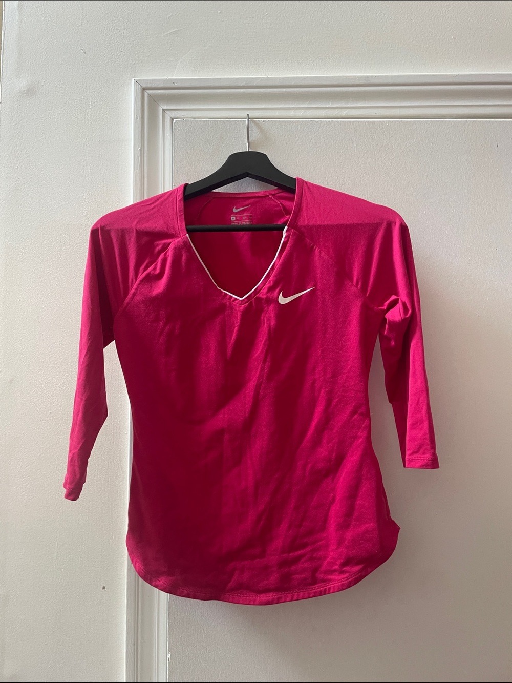 Nike Women's Hot Pink V-Neck Long Sleeve Performance Top
